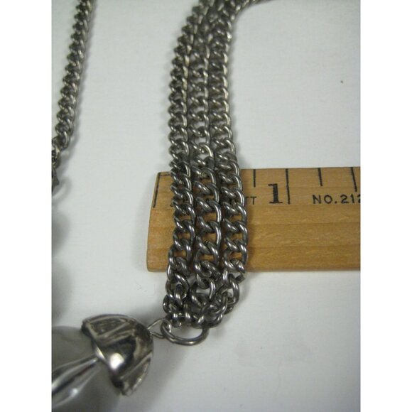 Silvertone Multi Strand Chain Necklace Clear Lucite Beads Mesh Spheres 33 inch - Picture 3 of 11